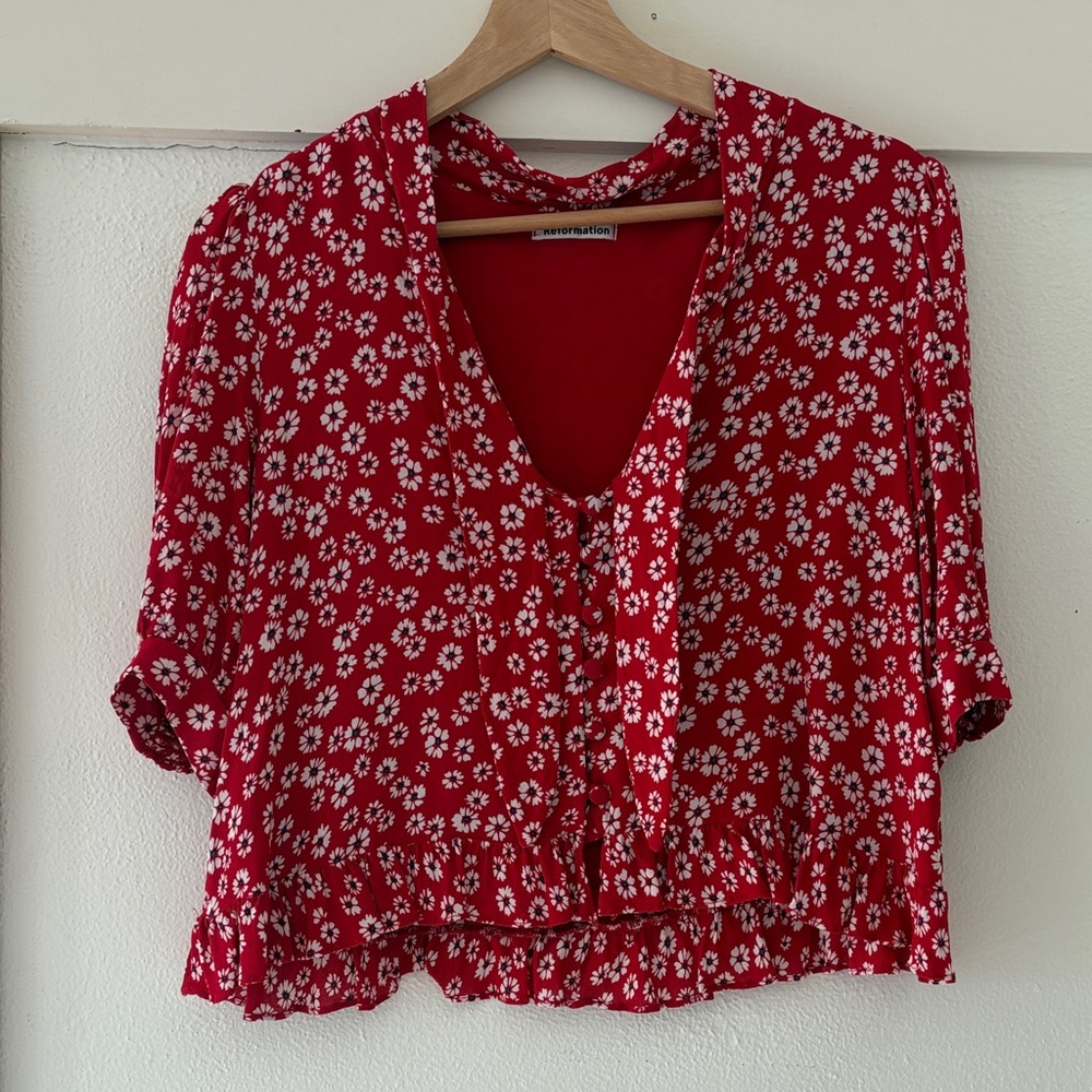 Reformation Sloane Red Floral Top - Picture 3 of 5